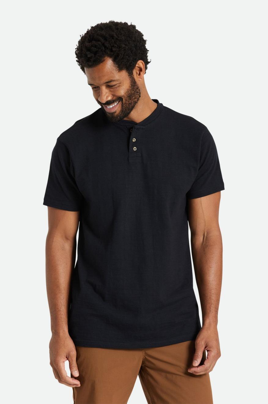 Topuri Barbati Brixton Basic Slub S/S Henley Negrii | DVPEW4726