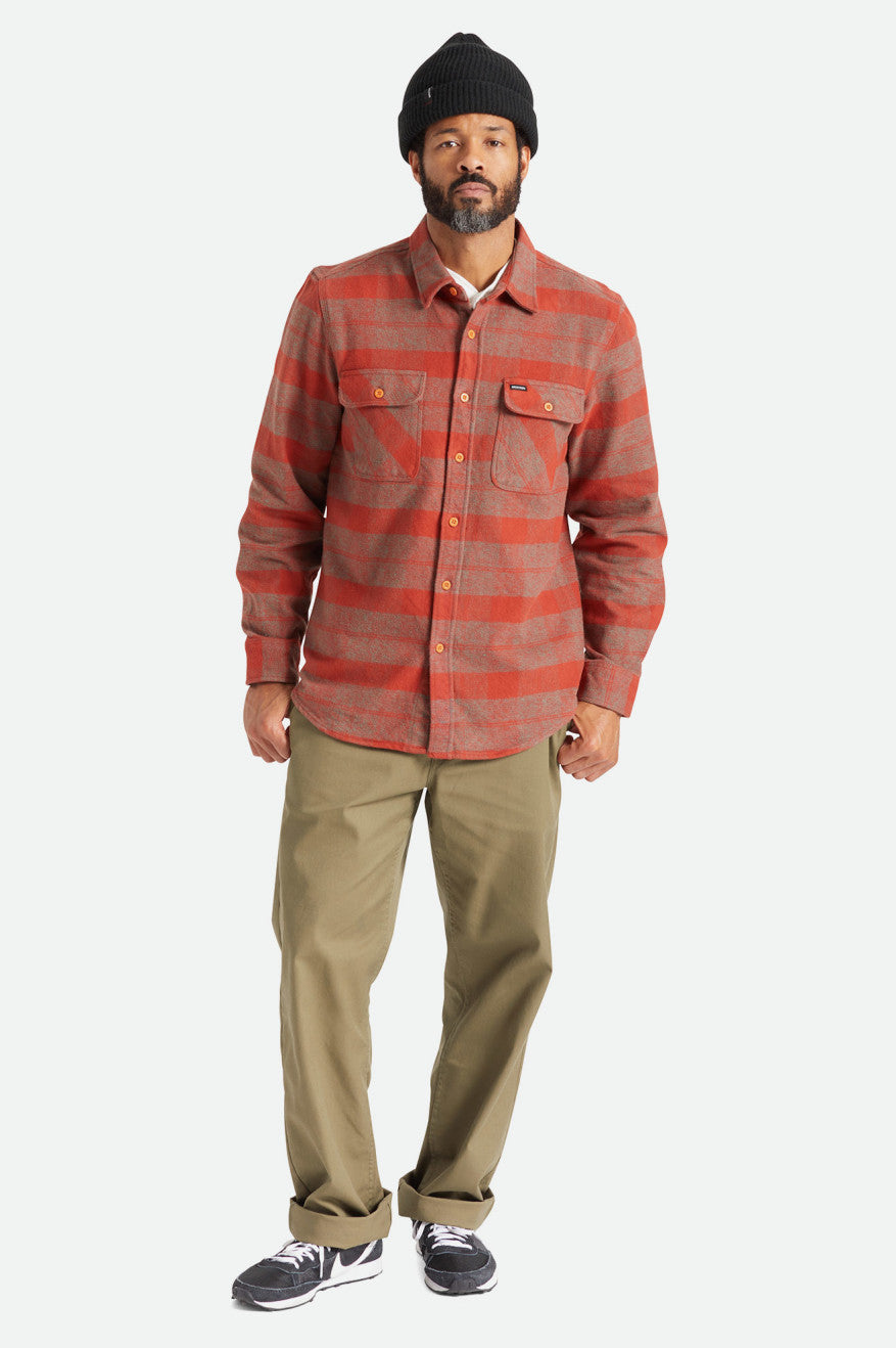 Topuri De Flanel Barbati Brixton Bowery Heavy Weight L/S Rosii | DSKQC5143