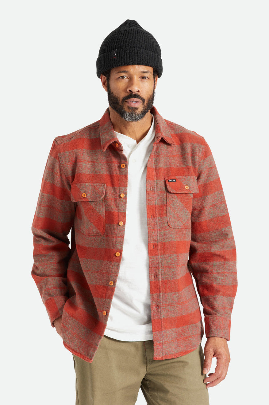 Topuri De Flanel Barbati Brixton Bowery Heavy Weight L/S Rosii | DSKQC5143