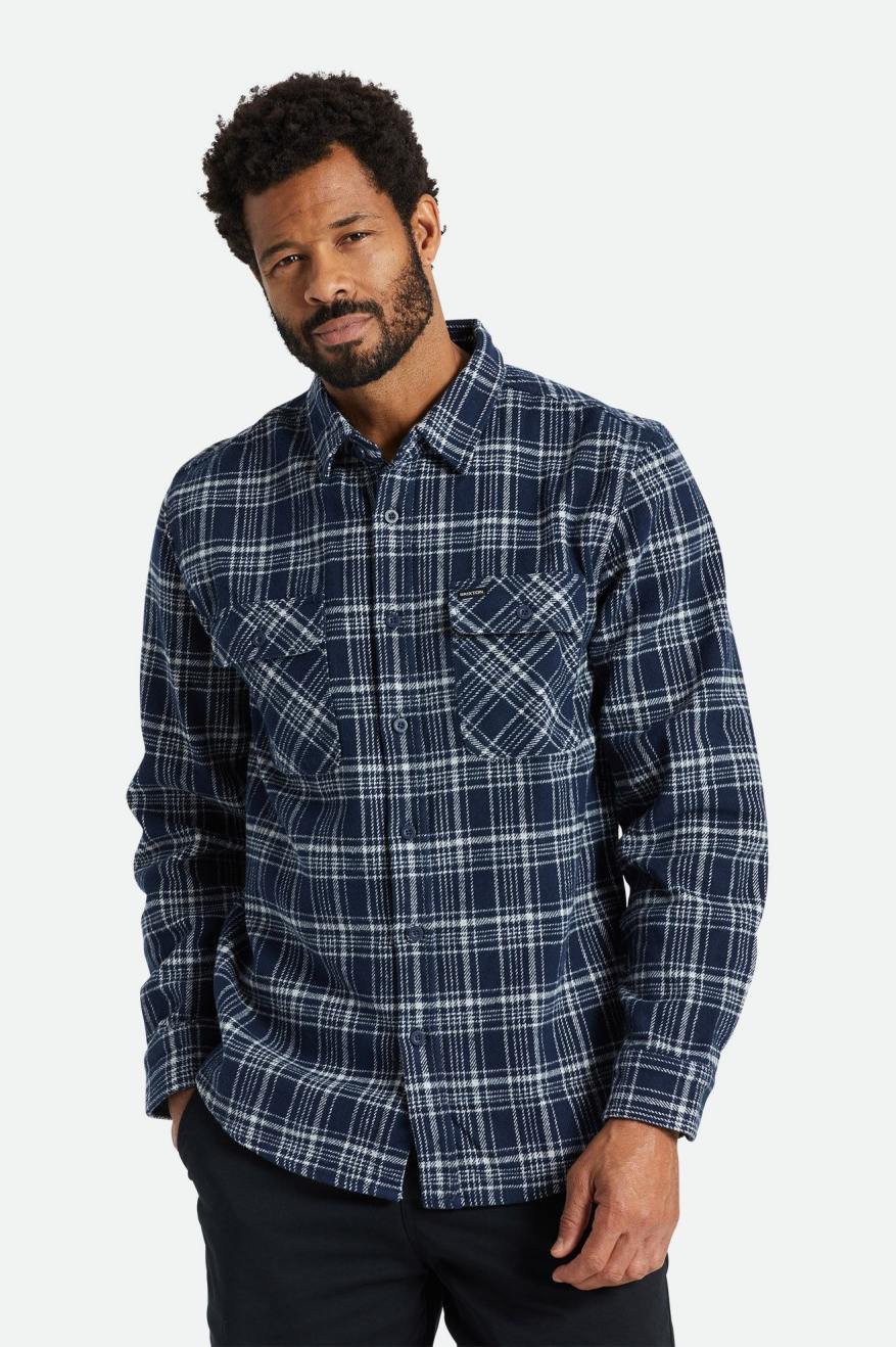 Topuri De Flanel Barbati Brixton Bowery Heavy Weight L/S Bleumarin Gri | OMKDV6103