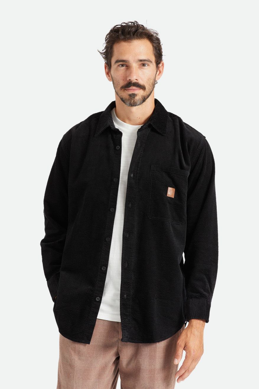 Topuri Țesute Barbati Brixton Porter L/S Waffle Corduroy Negrii | FGQWE4318