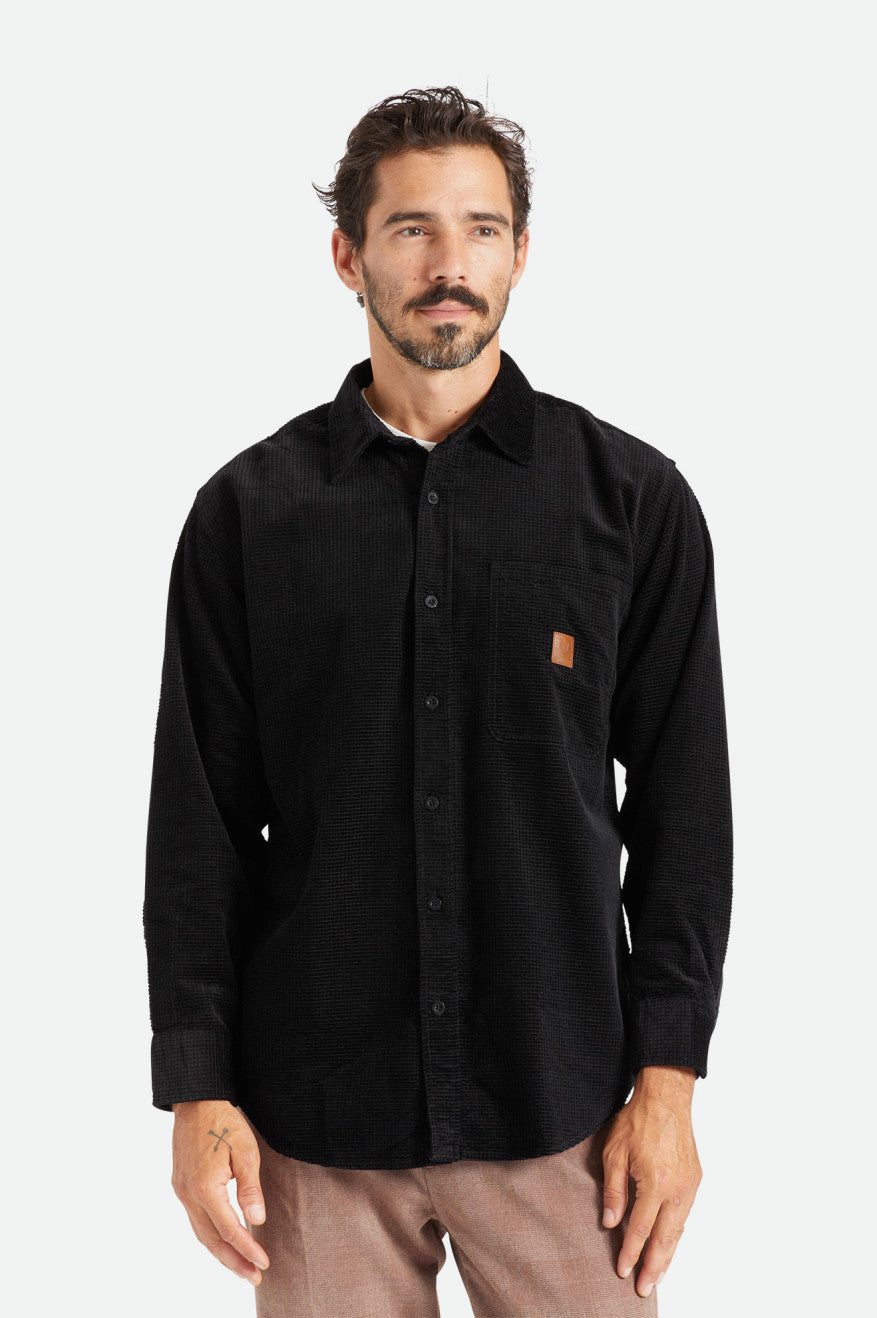 Topuri Țesute Barbati Brixton Porter L/S Waffle Corduroy Negrii | FGQWE4318