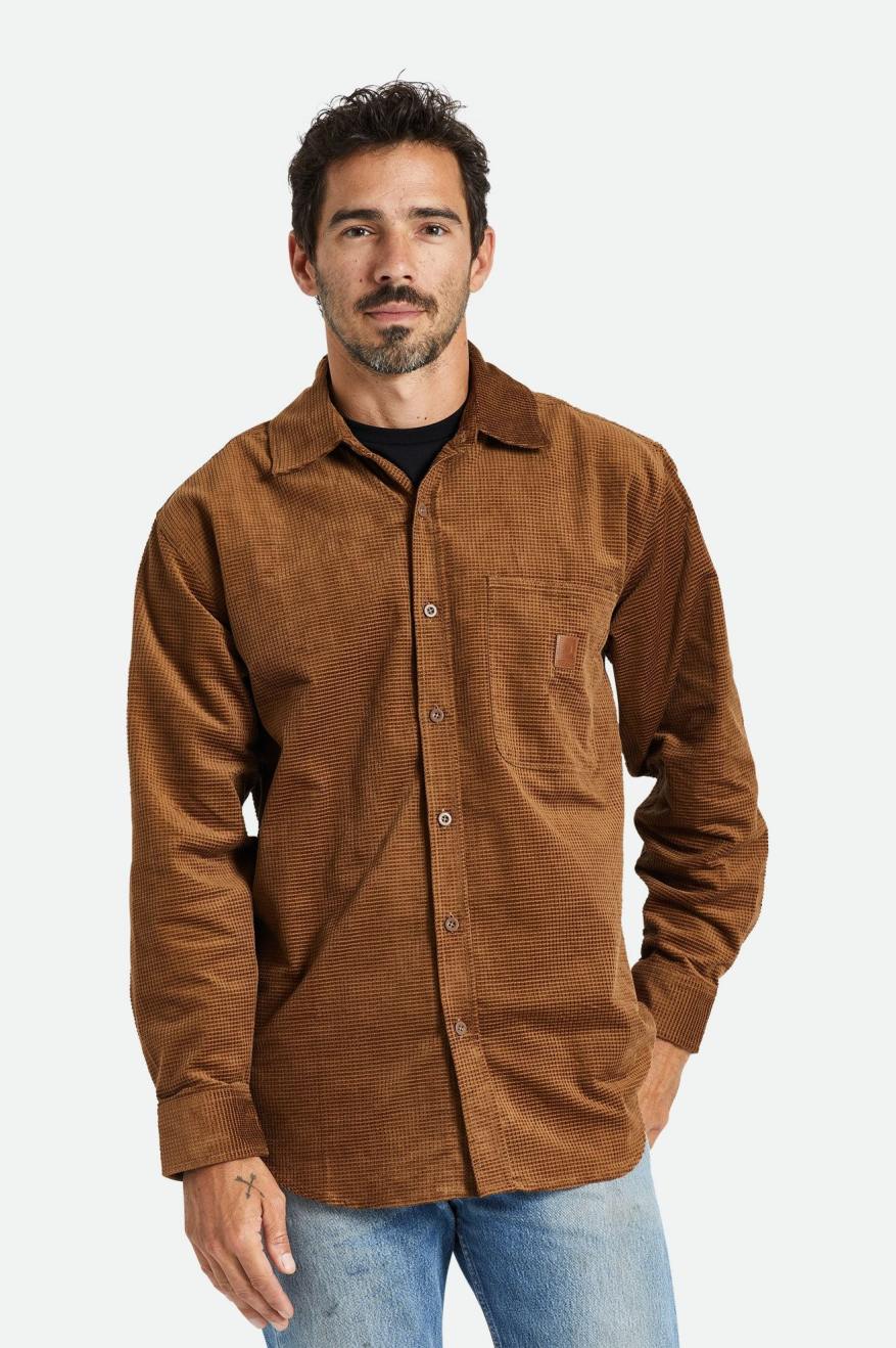 Topuri Țesute Barbati Brixton Porter L/S Waffle Corduroy Maro | UQNRE1238