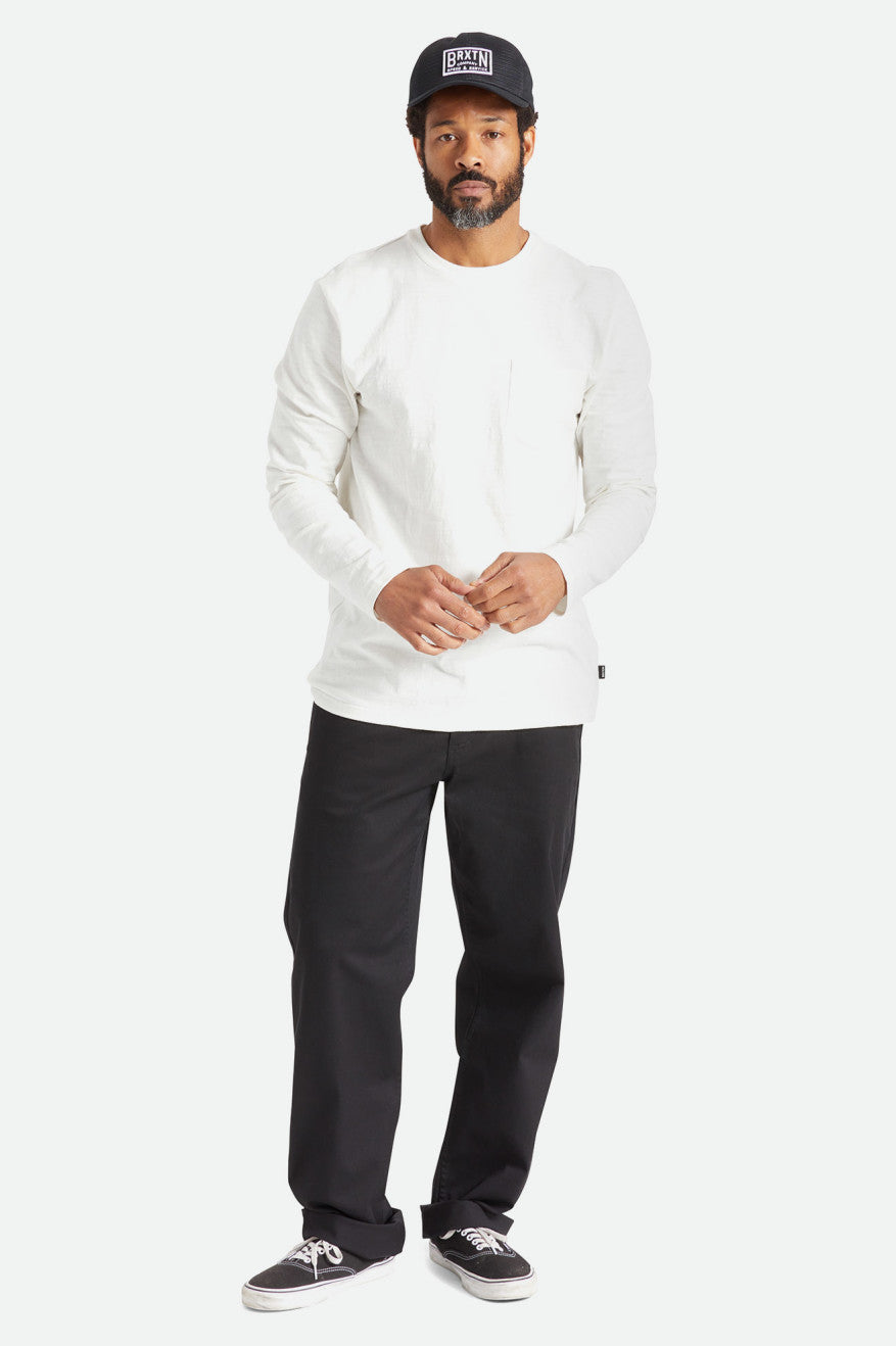 Tricotaje Barbati Brixton Basic Slub L/S Pocket Albi | DLPIF0673