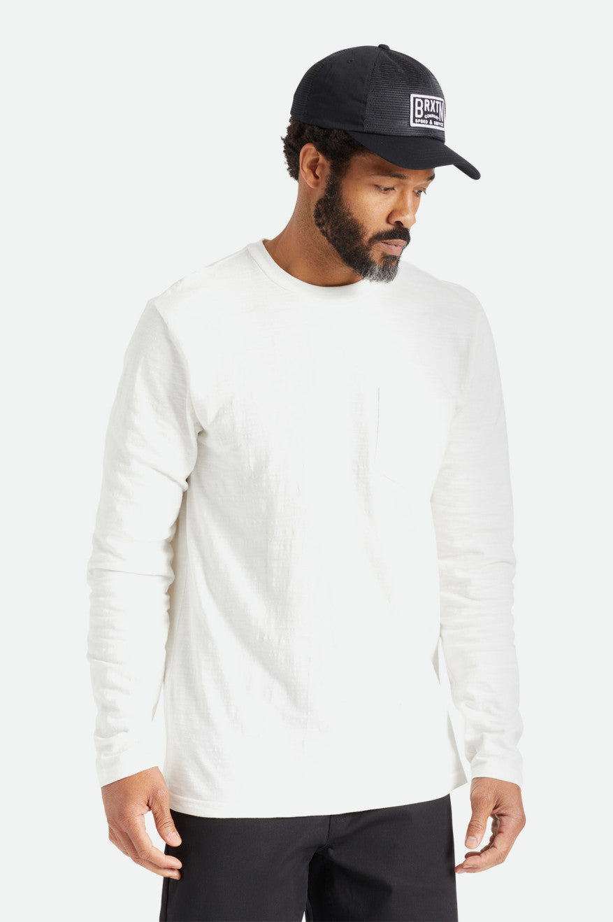 Tricotaje Barbati Brixton Basic Slub L/S Pocket Albi | DLPIF0673