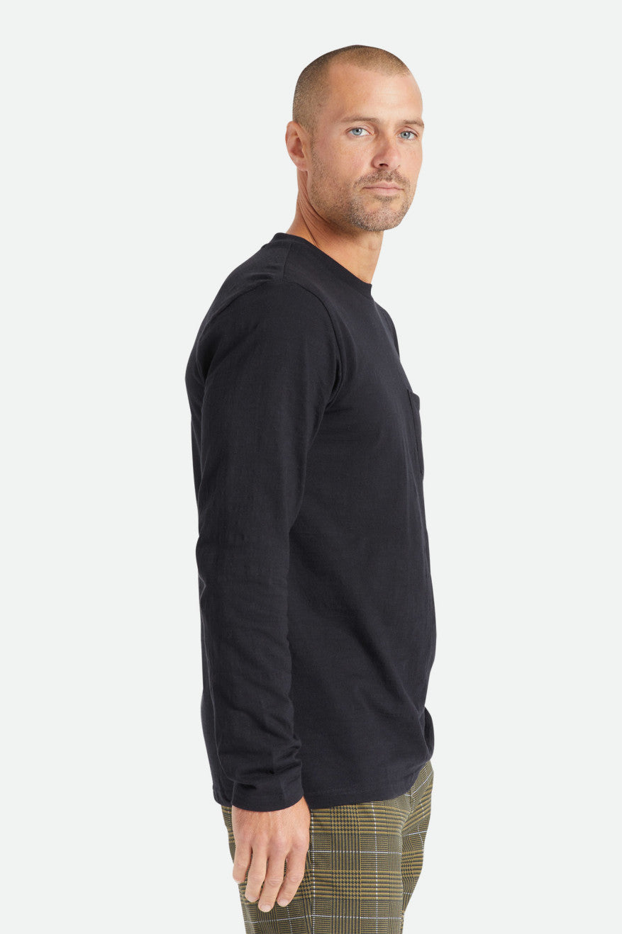 Tricotaje Barbati Brixton Basic Slub L/S Pocket Negrii | FSXYE9861