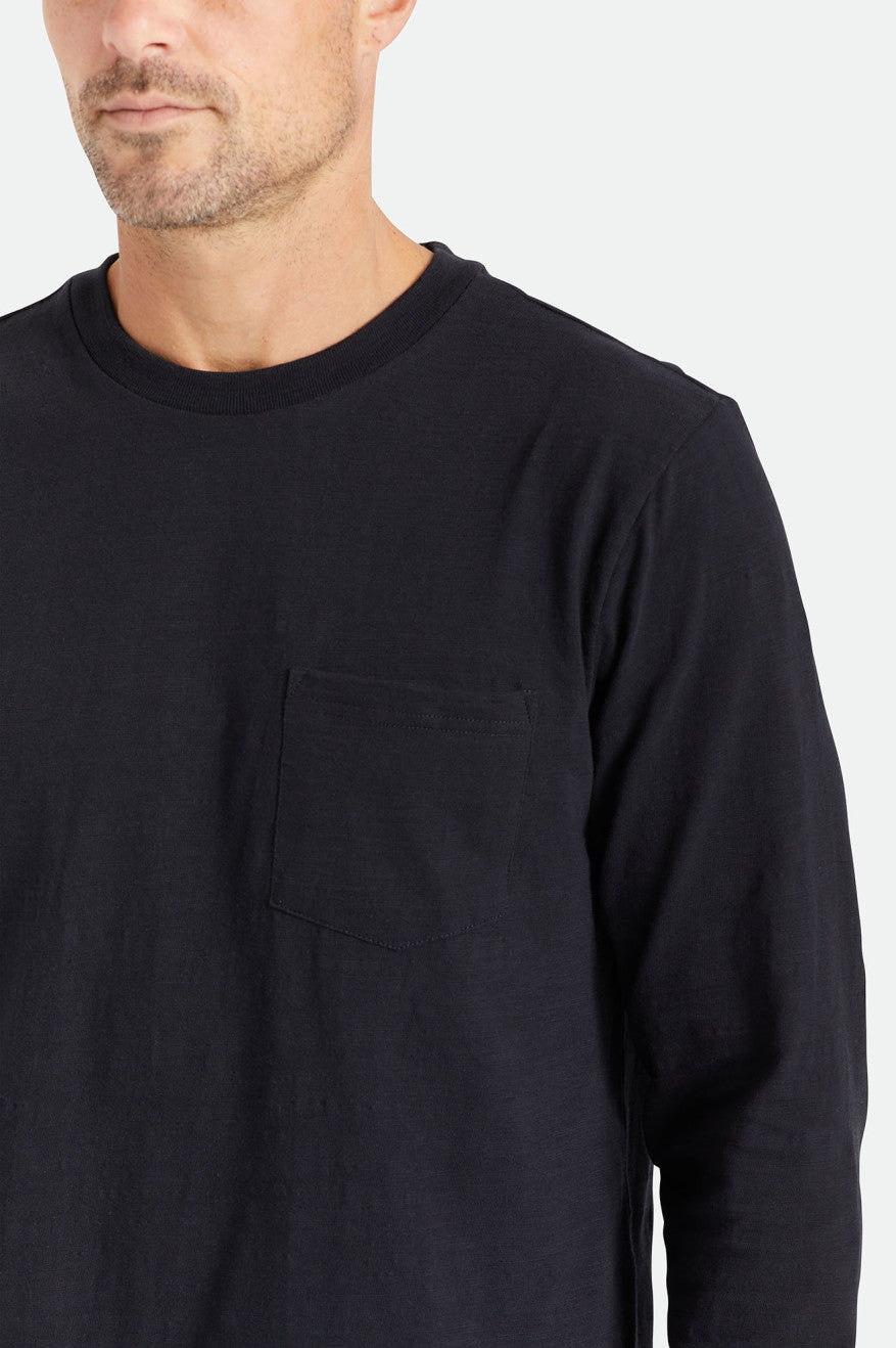 Tricotaje Barbati Brixton Basic Slub L/S Pocket Negrii | FSXYE9861