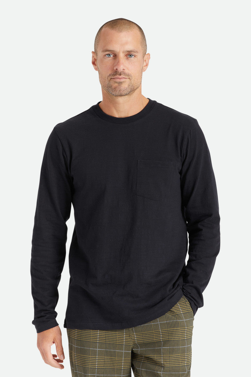 Tricotaje Barbati Brixton Basic Slub L/S Pocket Negrii | FSXYE9861