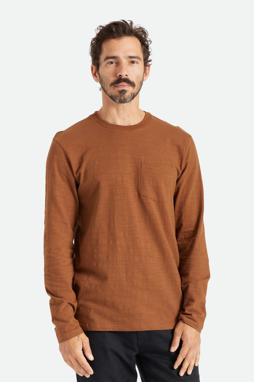 Tricotaje Barbati Brixton Basic Slub L/S Pocket Maro | OFACG1869