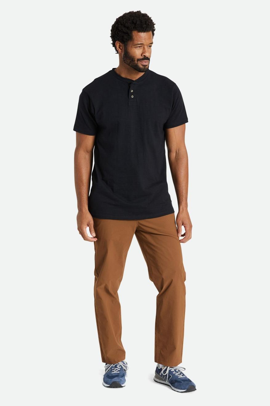 Tricotaje Barbati Brixton Basic Slub S/S Henley Negrii | SYRMC5492