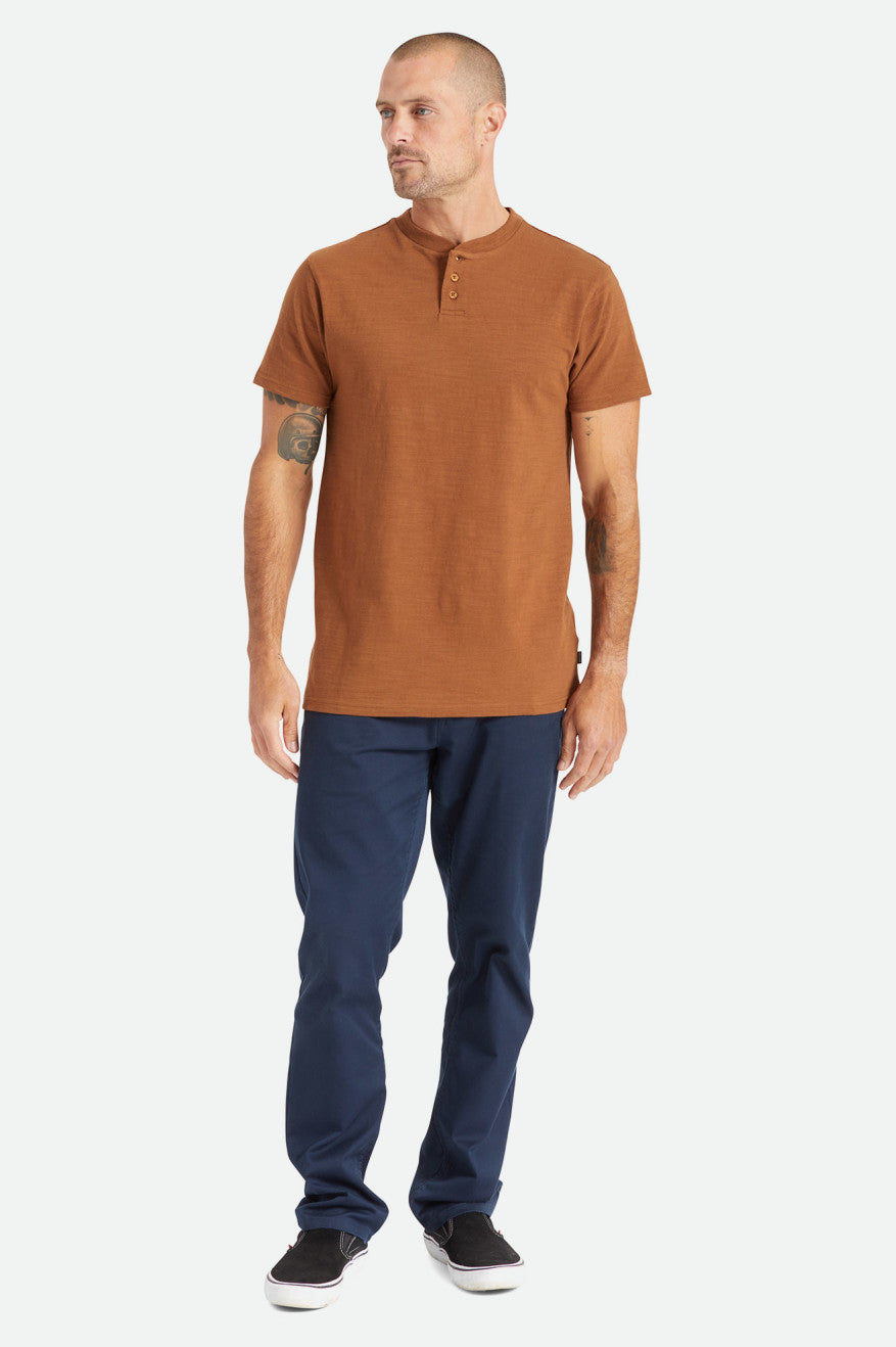 Tricotaje Barbati Brixton Basic Slub S/S Henley Maro | ZJAOQ0152