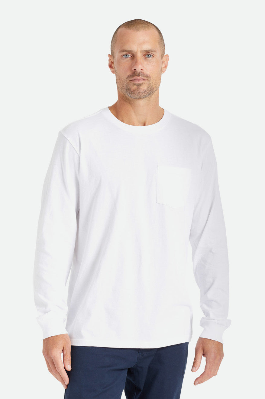 Topuri Barbati Brixton Basic L/S Pocket Albi | DQAYE8071