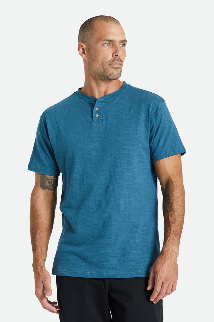 Topuri Barbati Brixton Basic Slub S/S Henley Turcoaz | LMCOJ2537