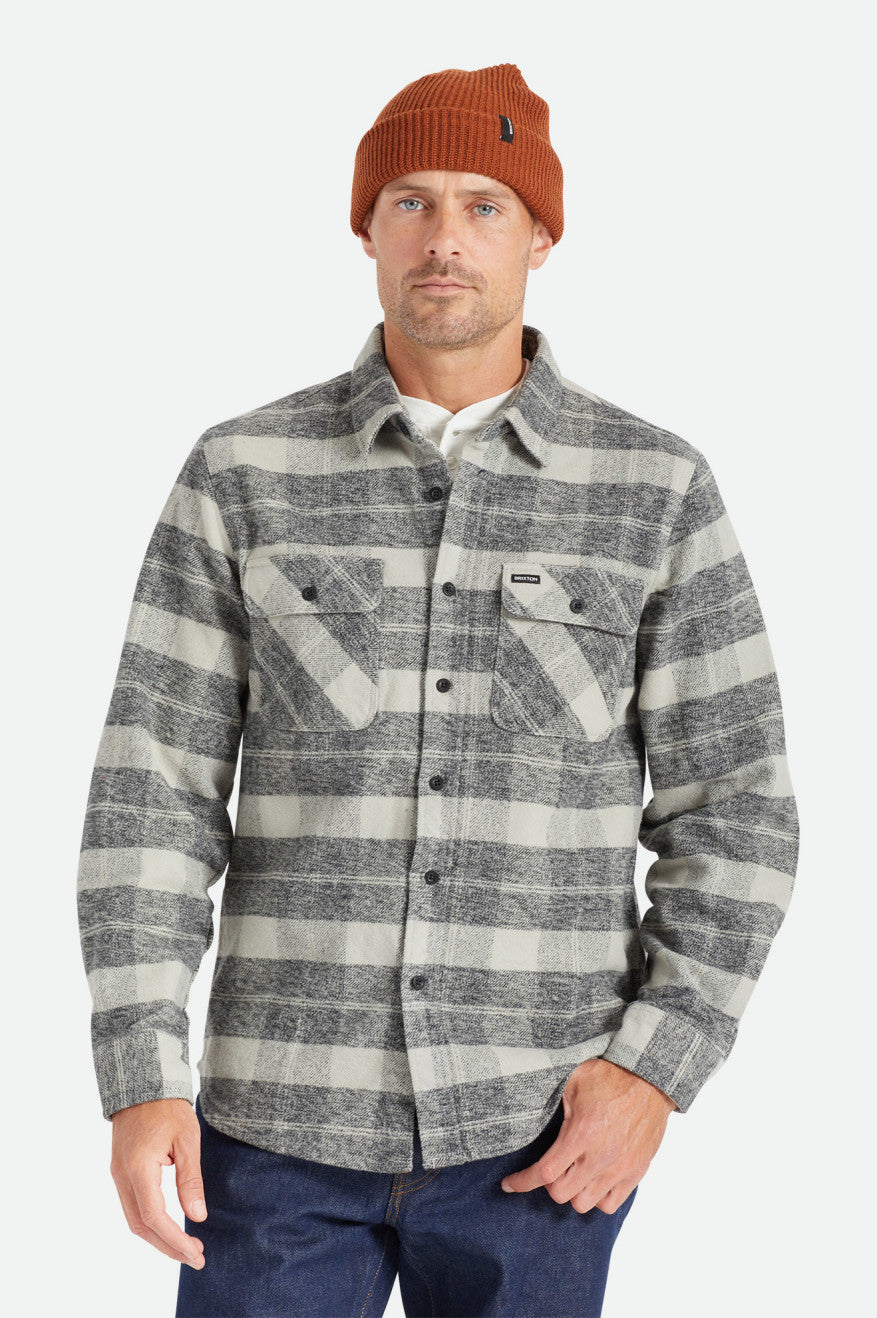 Topuri De Flanel Barbati Brixton Bowery Heavy Weight L/S Negrii Gri | FWQPC5947