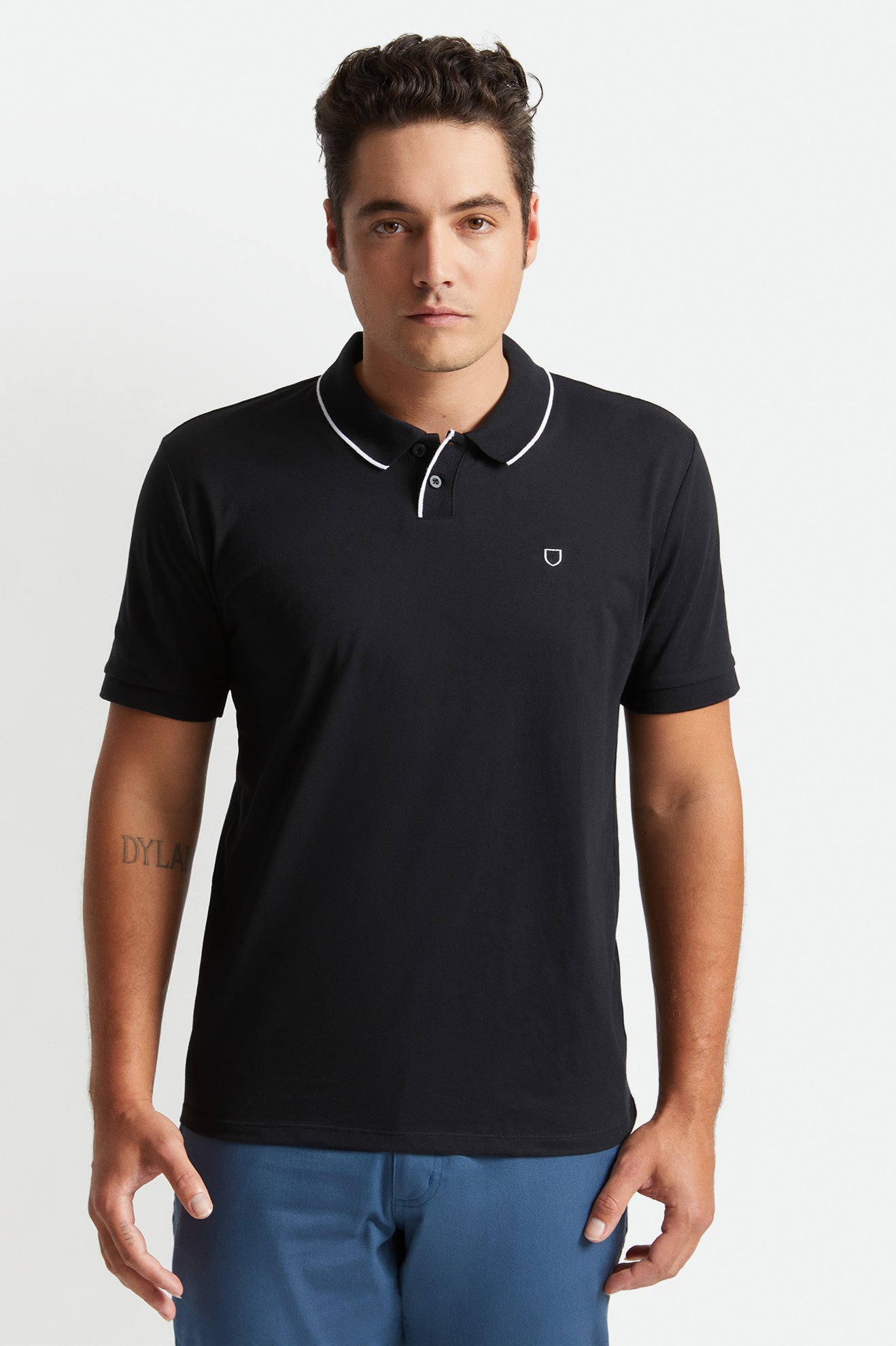 Tricotaje Barbati Brixton Proper S/S Polo Negrii Albi | JNXWR7013